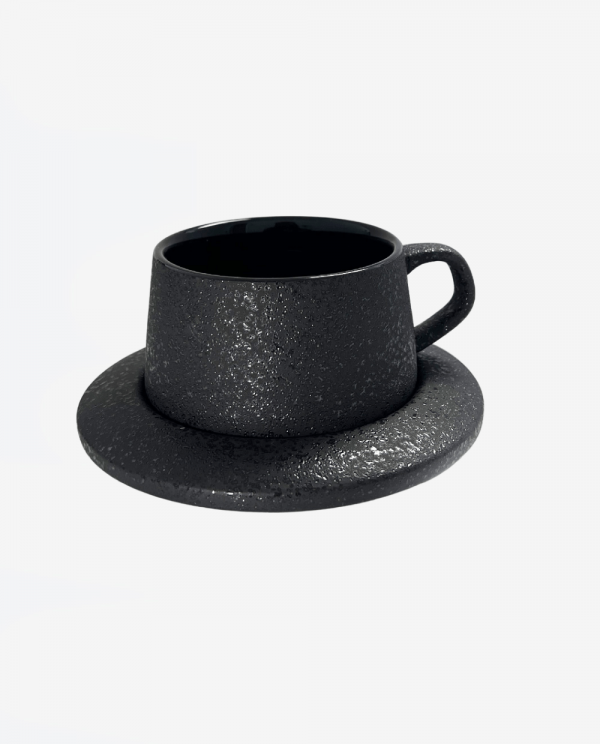 Black Frosted Vintage Coffee Cup and Saucer 1