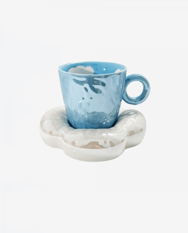 Blue Sky Cloud Chubby Coffee Cup and Saucer 1