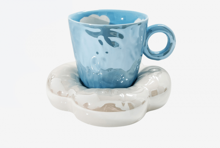 Blue Sky Cloud Chubby Coffee Cup and Saucer 1