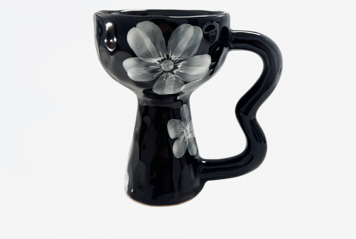 Vintage Ceramic Black Floral Goblet 1 min